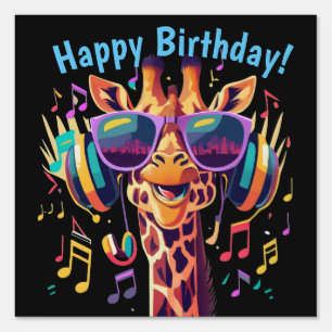 Cool Colorful Party Giraffe with Headphones Sign