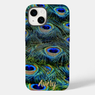 Cool Colorful Peacock Feathers Add Name Case-Mate iPhone 14 Case