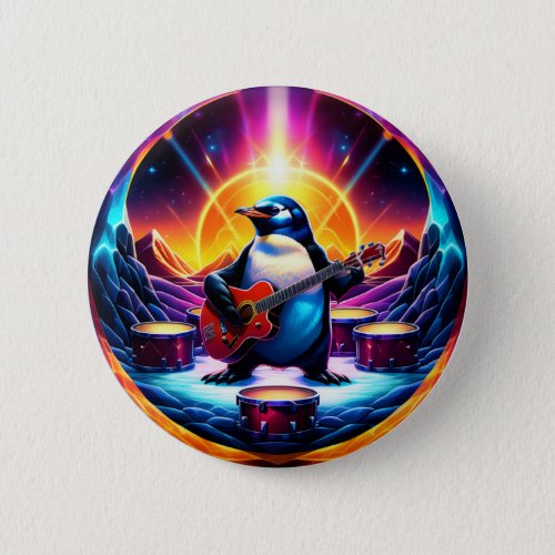 Cool colorful penguin badge button