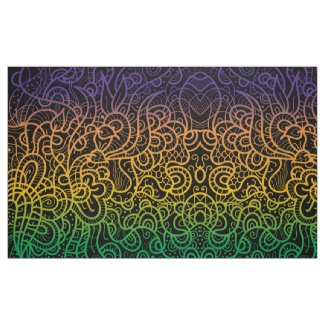 Cool Colorful Rainbow Hand Drawn Doodle Line Art Fabric