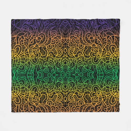 Cool Colorful Rainbow Hand Drawn Doodle Line Art  Fleece Blanket