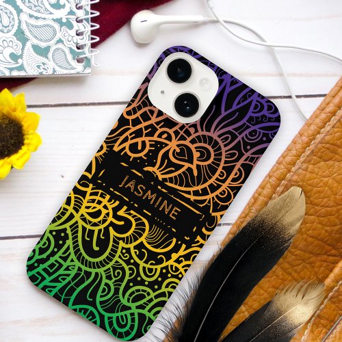 Cool Colorful Rainbow Hand Drawn Doodle Line Art iPhone 14 Case