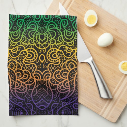 Cool Colorful Rainbow Hand Drawn Doodle Line Art  Kitchen Towel