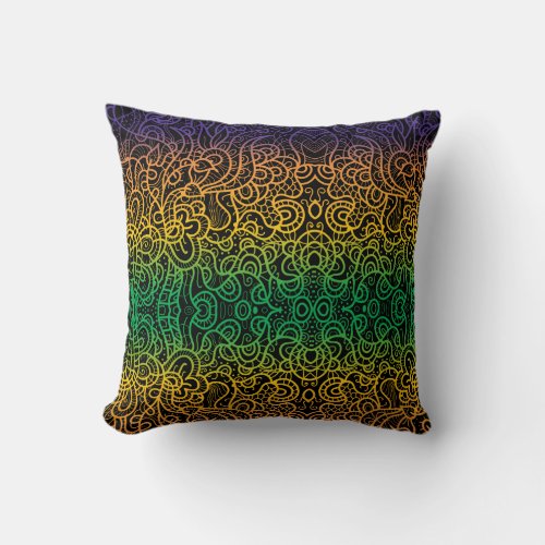 Cool Colorful Rainbow Hand Drawn Doodle Line Art  Throw Pillow