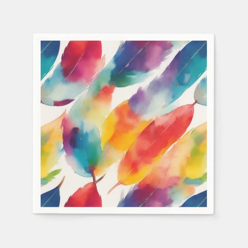 Cool Colorful Rainbow Indian Feather Watercolor  Napkins