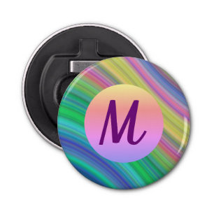 Cool Colorful Rainbow Waves Monogram Bottle Opener