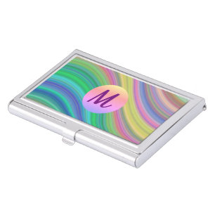 Cool Colorful Rainbow Waves Monogram Business Card Case