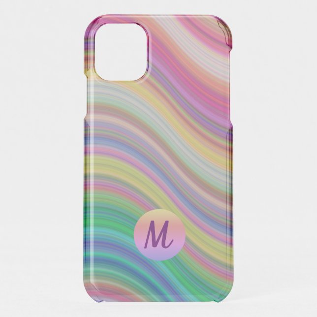 Cool Colorful Rainbow Waves Monogram Uncommon iPhone Case (Back)