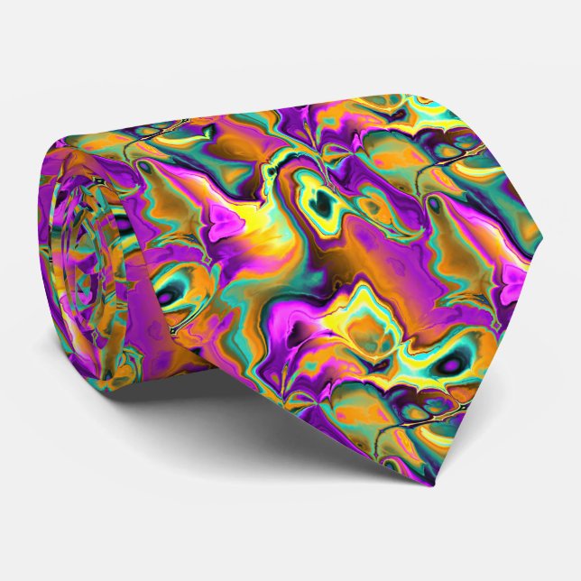Cool Colorful Retro Chic Fractal Marble Pattern Tie (Rolled)