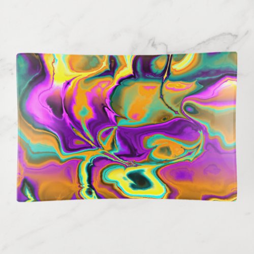 Cool Colorful Retro Chic Fractal Marble Pattern Trinket Tray