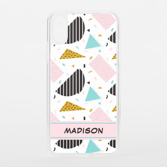 Cool Colorful Retro Geometric with Name Uncommon iPhone Case (Back)
