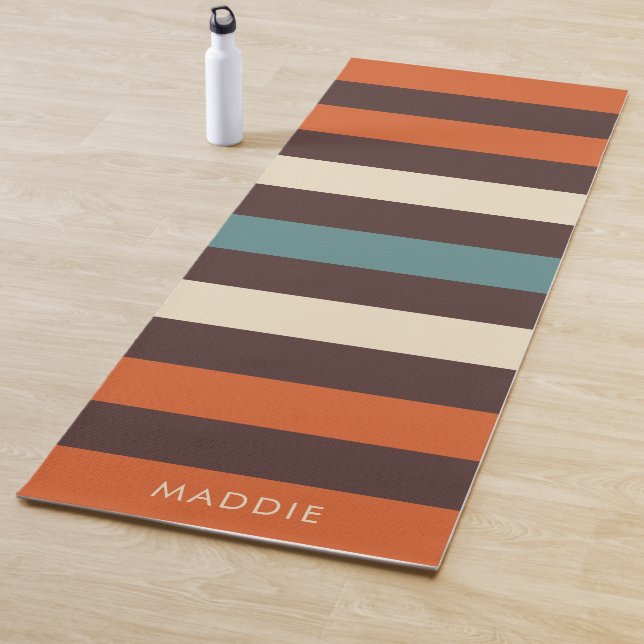 Cool Colorful Retro Stripes Custom Name Yoga Mat (In Situ)
