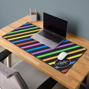 Cool colorful retro stripes geometric Monogram Desk Mat