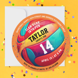 Cool Colorful Sport All-Star Basketball Birthday Invitation