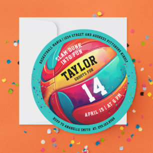 Cool Colorful Sport Slam Dunk Aqua Blue Basketball Invitation