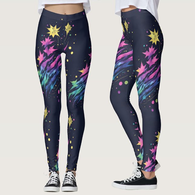 Cool Colorful Stars Fireworks Watercolor Pattern  Leggings (Creator Uploaded)