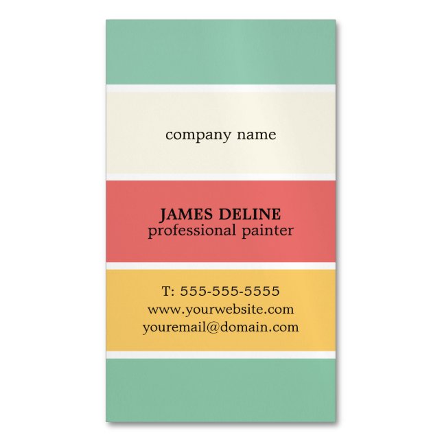Cool Colorful Striped Professional Painter Magnetic Business Card (Front Vertical)