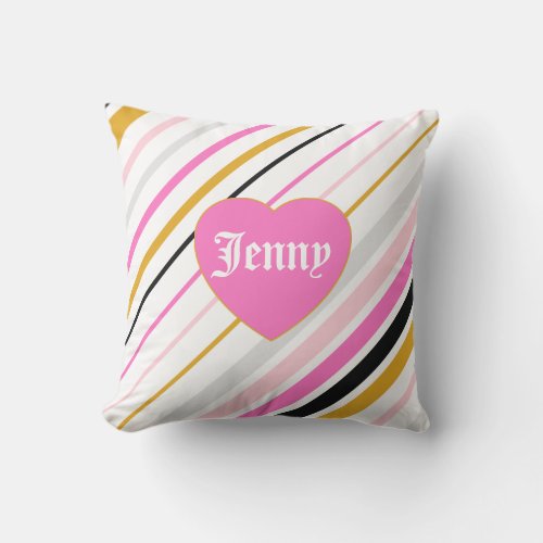 Cool colorful stripes in pink and gold throw pillow