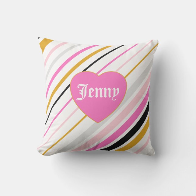 Cool colorful stripes in pink and gold throw pillow (Front)