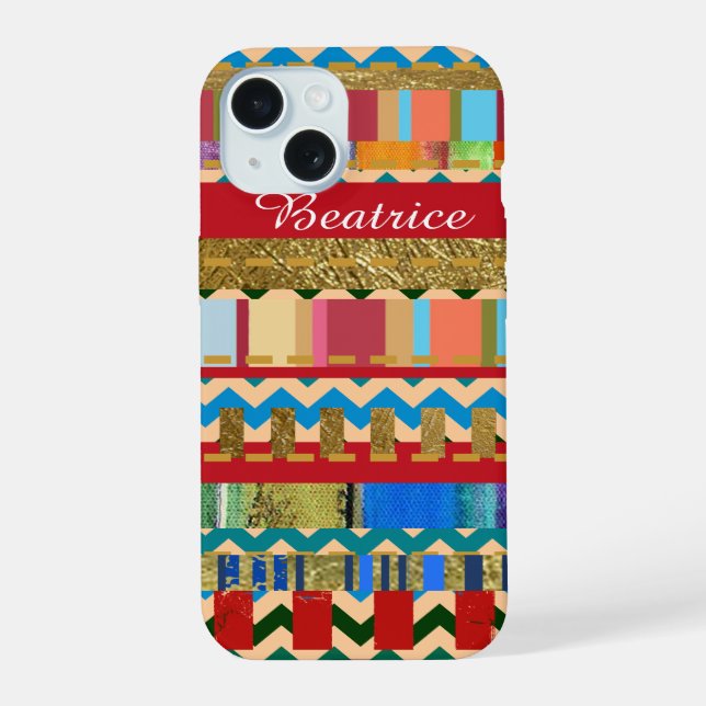 Cool Colorful Stripes Pattern Name Iphone Case (Back)
