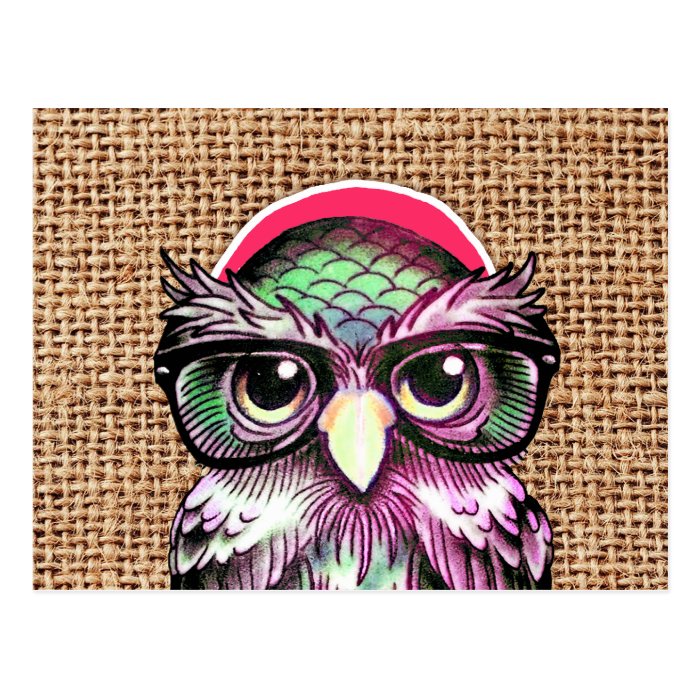 Cool  Colorful Tattoo Wise Owl With Funny Glasses Postcard