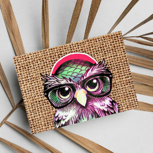 Cool  Colorful Tattoo Wise Owl With Funny Glasses Postcard