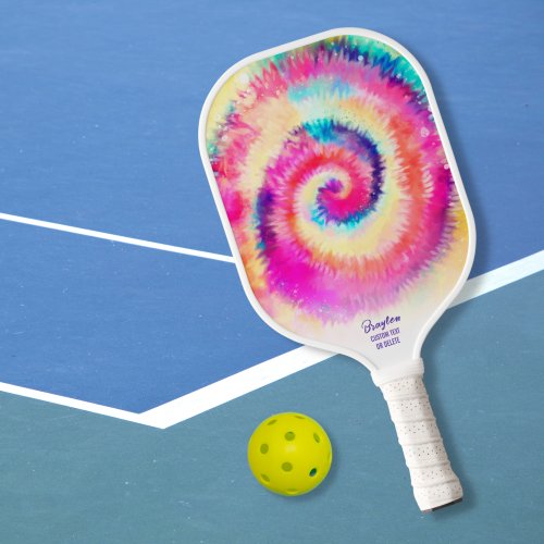 Cool Colorful TieDye Pattern Custom Text Name Pickleball Paddle