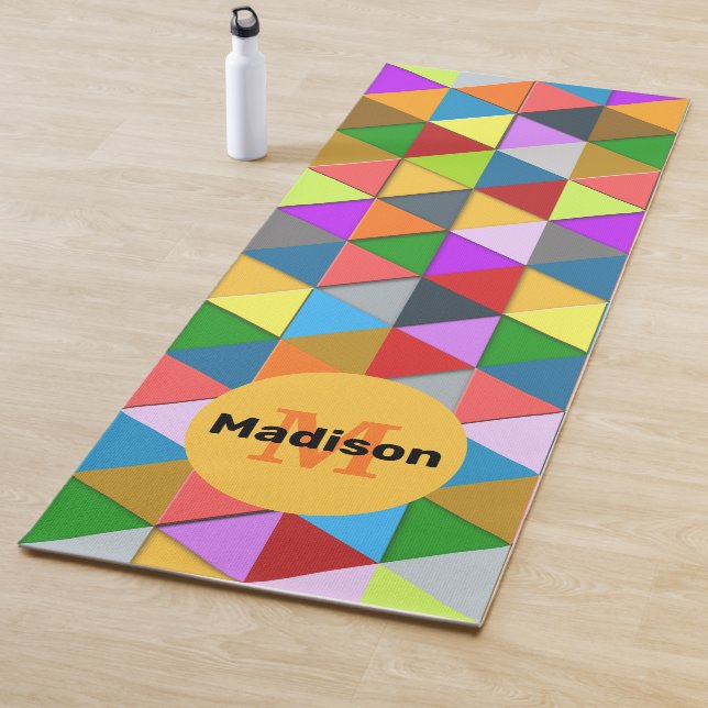 Cool Colorful triangle geometry pattern Monogram Yoga Mat (In Situ)