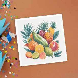 Cool Colorful Tropical Fruits Birthday Party Napkins
