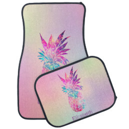 Cool Colorful Tropical Pineapple, Holographic Car Floor Mat