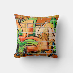 Cool Colorful Urban Graffiti with Faux Glitter Throw Pillow