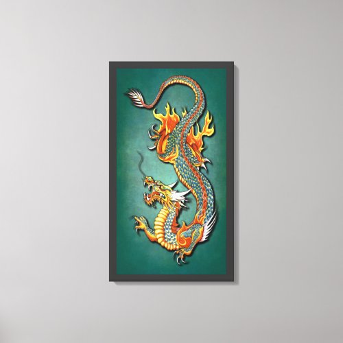 Cool Colorful Vintage Fantasy Fire Dragon Tattoo Canvas Print