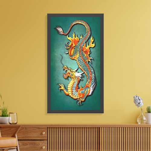 Cool Colorful Vintage Fantasy Fire Dragon Tattoo Canvas Print