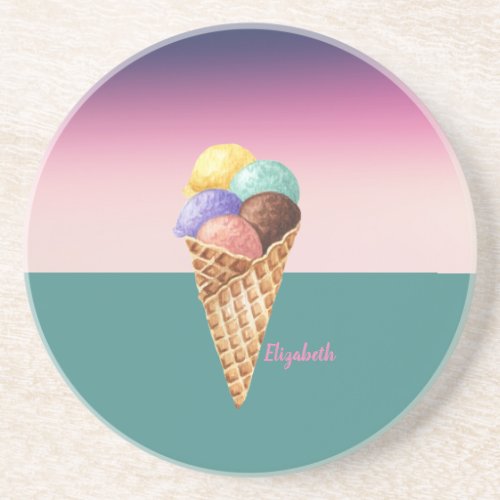 Cool Colorful Watercolor Ice cream   Coaster