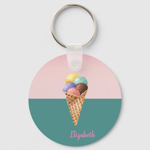 Cool Colorful Watercolor Ice Cream Keychain