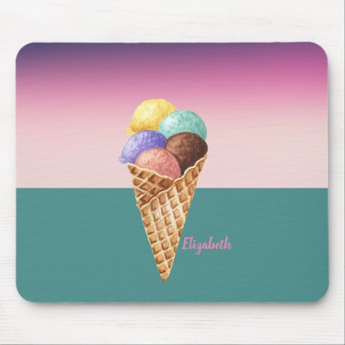 Cool Colorful Watercolor Ice cream   Mouse Pad