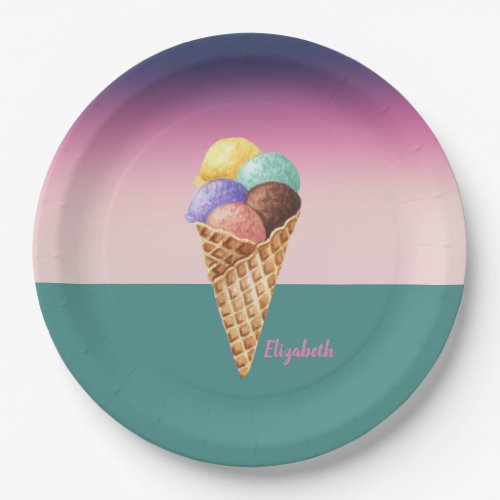 Cool Colorful Watercolor Ice cream  Paper Plates