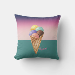 Cool Colorful Watercolor Ice cream   Throw Pillow