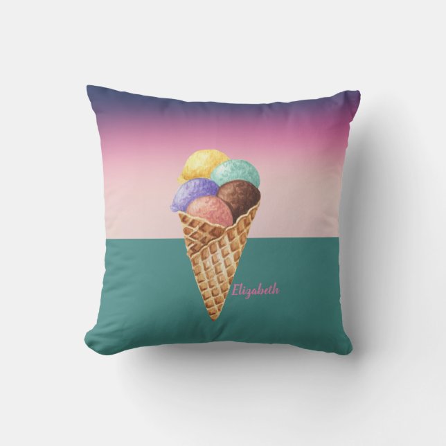 Cool Colorful Watercolor Ice cream   Throw Pillow (Front)