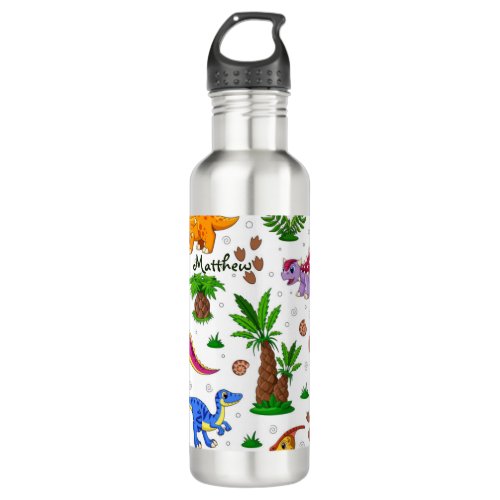 Cool Colorful Watercolor Pattern Jungle Dinosaur Stainless Steel Water Bottle