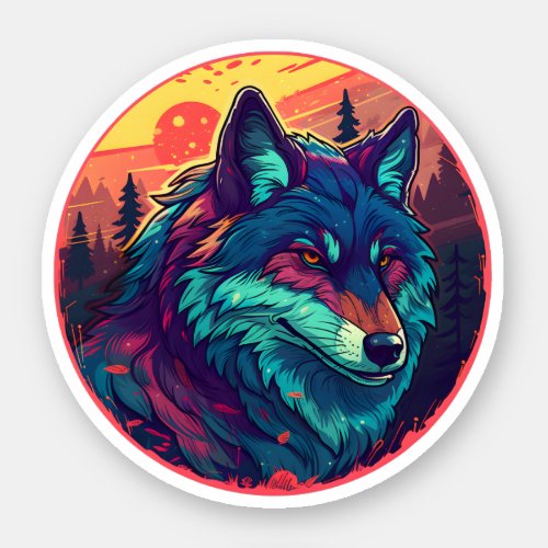 Cool Colorful Wolf Awesome Wild Animal Head Sticker