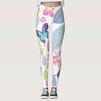 cool coloring butterfly, leaves, flower design leggings