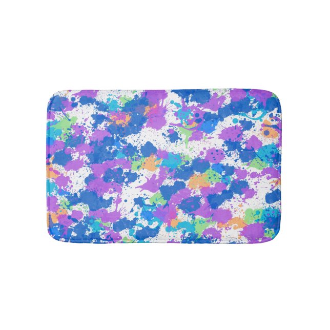 Cool Colors Abstract Splatter Paint, Blurple Bath Mat (Front)