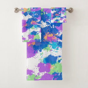 Cool Colors Abstract Splatter Paint, Blurple Bath Towel Set