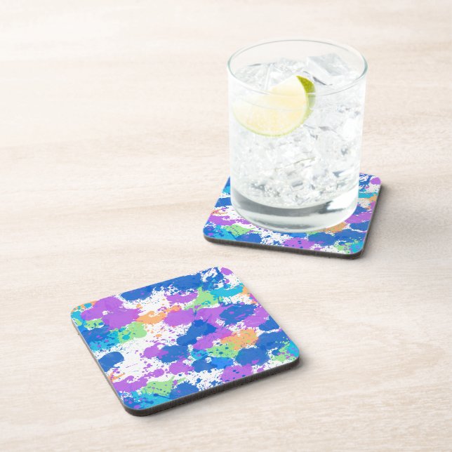 Cool Colors Abstract Splatter Paint, Blurple Beverage Coaster (Right Side)