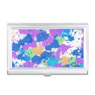Cool Colors Abstract Splatter Paint, Blurple Business Card Case