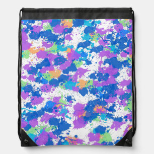 Cool Colors Abstract Splatter Paint, Blurple Drawstring Bag