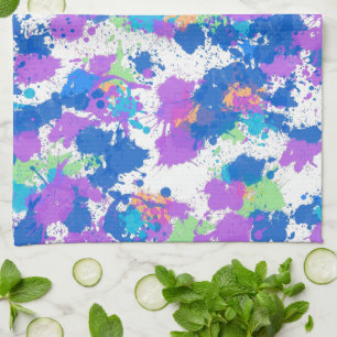 Cool Colors Abstract Splatter Paint, Blurple Kitchen Towel