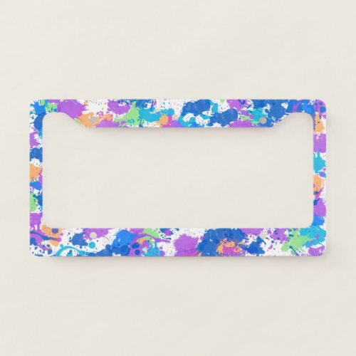 Cool Colors Abstract Splatter Paint Blurple License Plate Frame