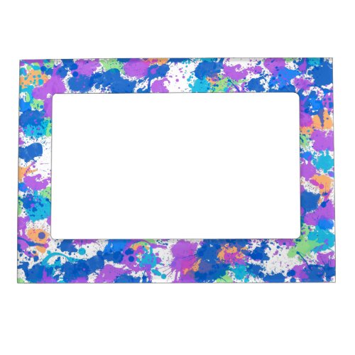 Cool Colors Abstract Splatter Paint Blurple Magnetic Frame